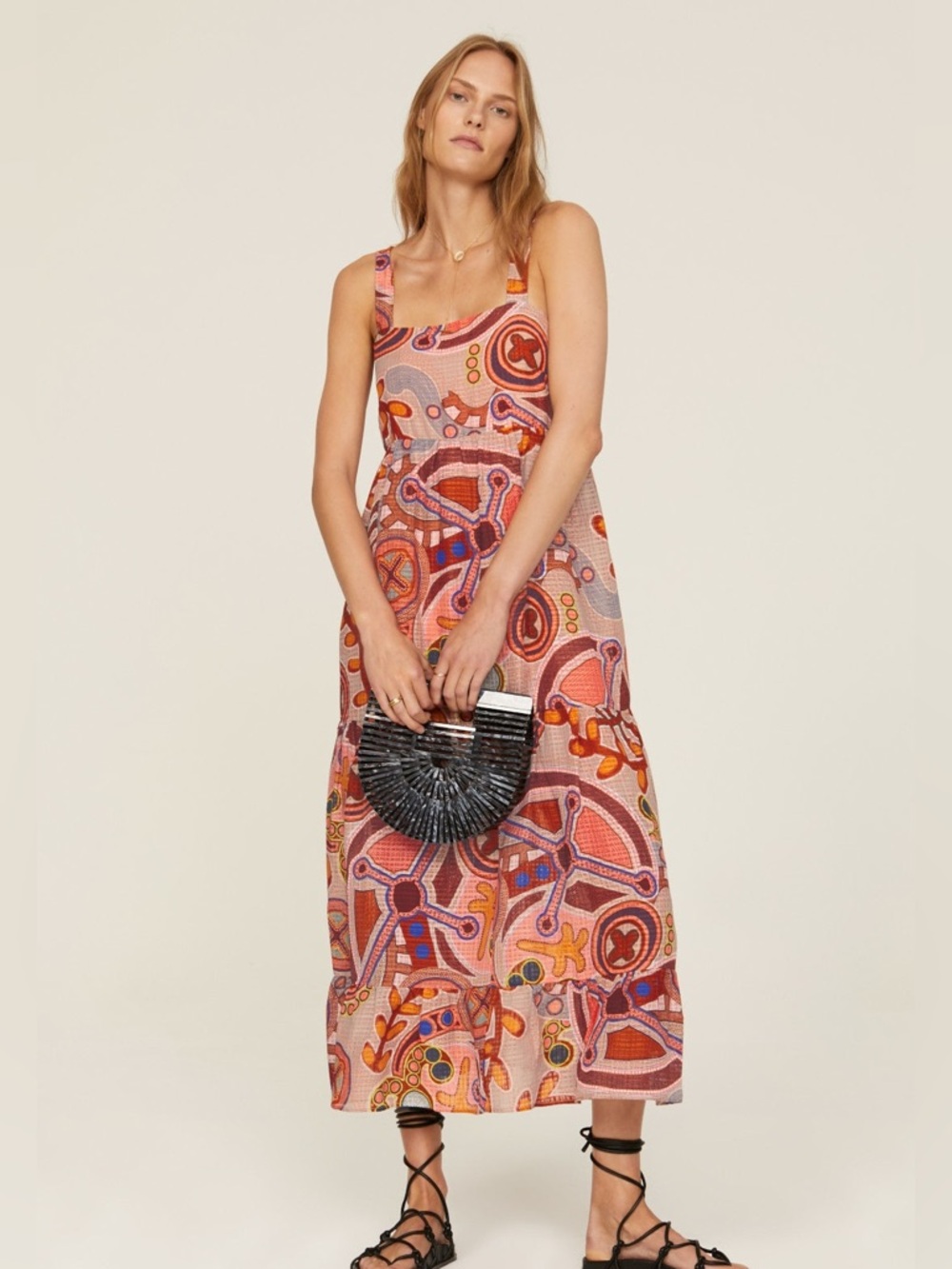 Marie Oliver Maxi Dress Abstract Print 
Coral Stipple Petra Size XS Silk/Linen